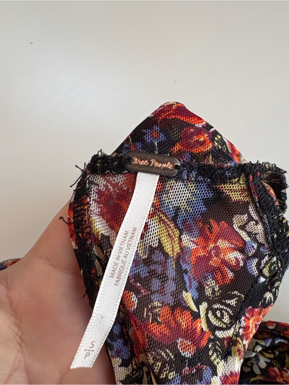 Free People All Dolled Up Black Floral Print Mesh Long Sleeve top - Picture 5 of 10